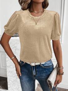 SHEIN LUNE Camiseta unicolor de manga farol - Albaricoque - Ver 5