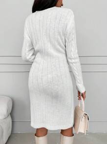 EURMUSE Cable Knit Sweater Dress - White - View 2