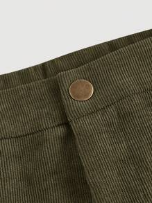 SHEIN MOD Green Retro Solid Corduroy Wide Leg Pants
