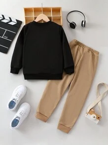 SHEIN 男小童字母圖案衛衣和衛褲 - 彩色 - 查看 2