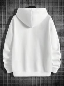 GENTILAND 宽松版型大码男式字母图案落肩连帽衫 - 白色 - 查看 2