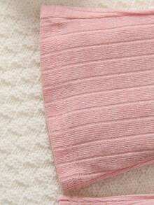 SHEIN Young Girl High Neck Hanky Hem Tee & Flare Leg Pants - Dusty Pink - View 3