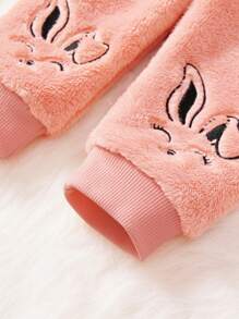Baby Girl Cartoon Embroidery Flannel Sweatshirt & Pants - Pink - View 6
