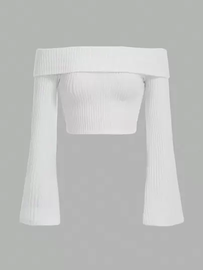 SHEIN EZwear 露肩短袖上衣,適用於春季和秋季