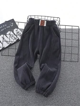 Young Boy Letter Patched Detail Corduroy Sweatpants