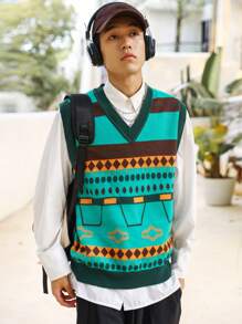 Manfinity Hypemode Nam Mẫu Geo Áo len vest Không có áo sơ mi - Nhiều màu - Xem 4