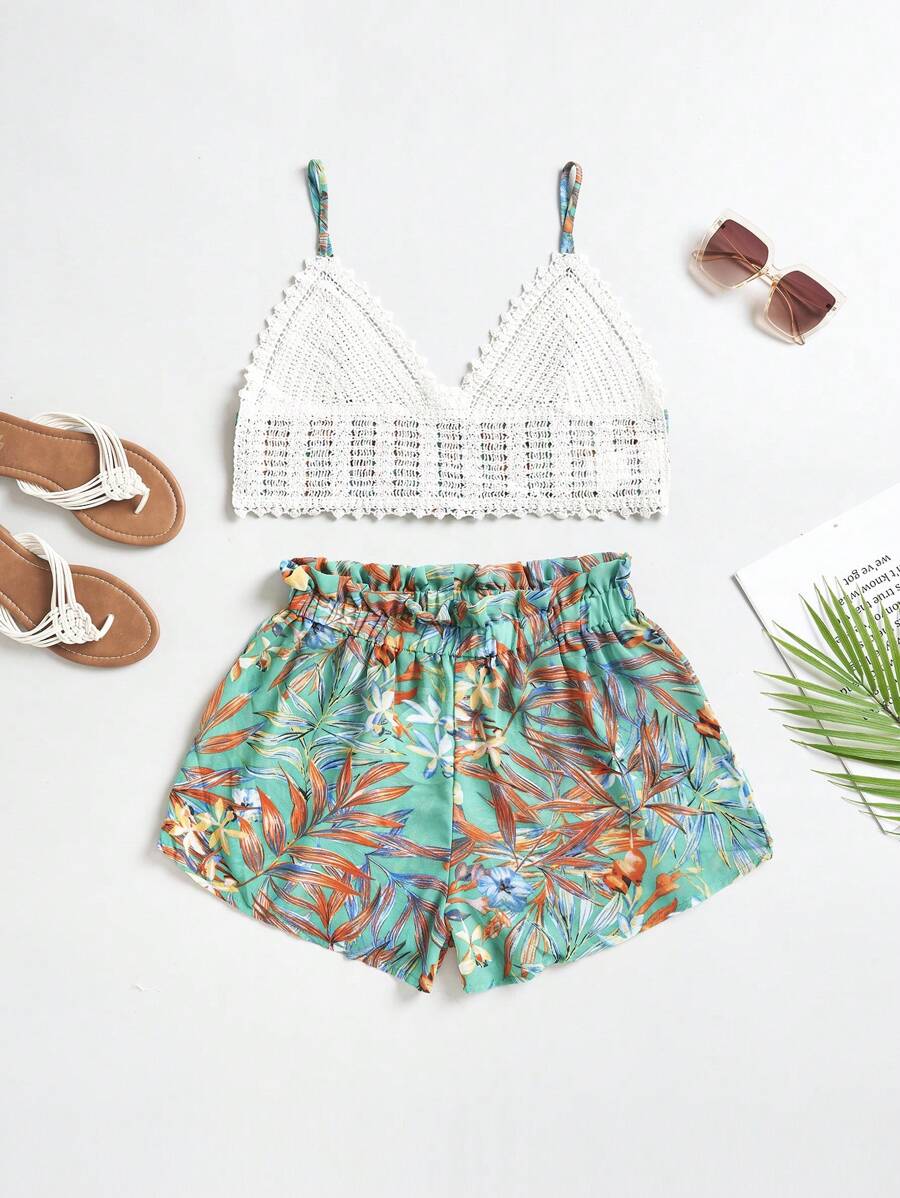 Soleia Bộ đồ hai mảnh nữ Buộc lại Quần paper-bag Nhiệt đới Boho - Nhiều màu - Xem 1