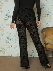 EastFlair Floral Print Sheer Straight Leg Pants