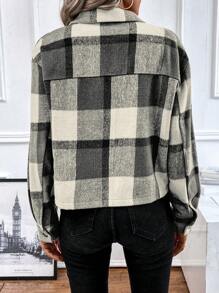 SHEIN LUNE In kẻ sọc Thả vai Chi tiết về Flap Áo khoác - màu đen - Xem 2