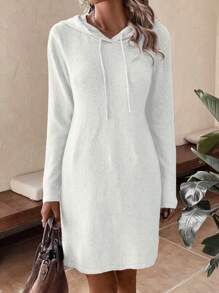 SHEIN LUNE Dây rút áo có mũ Đầm Áo len - trắng - Xem 5