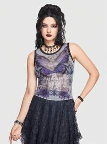 ROMWE Goth Butterfly Print Tank Top Without Bra - Black - View 1