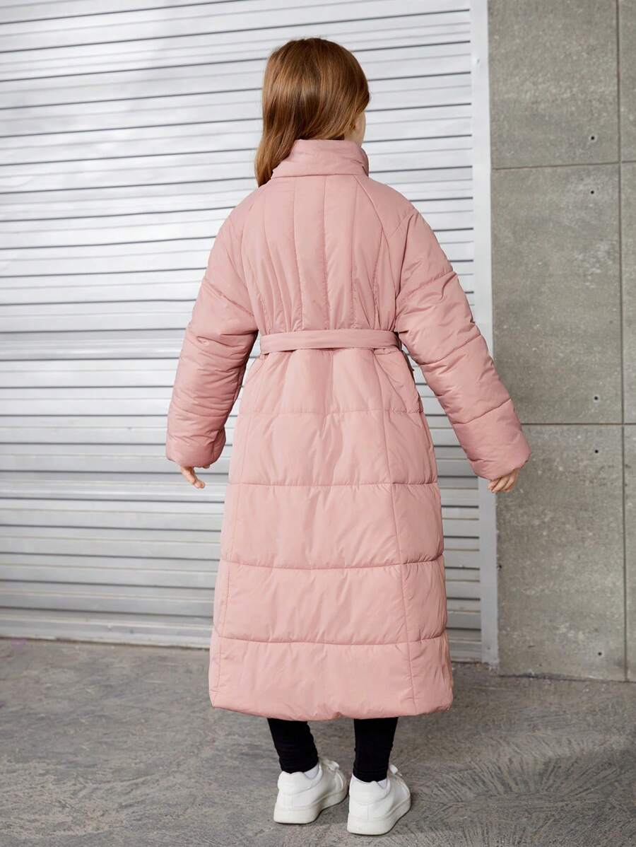 SHEIN Tween Girl Raglan Sleeve Belted Longline Puffer Coat SHEIN UK