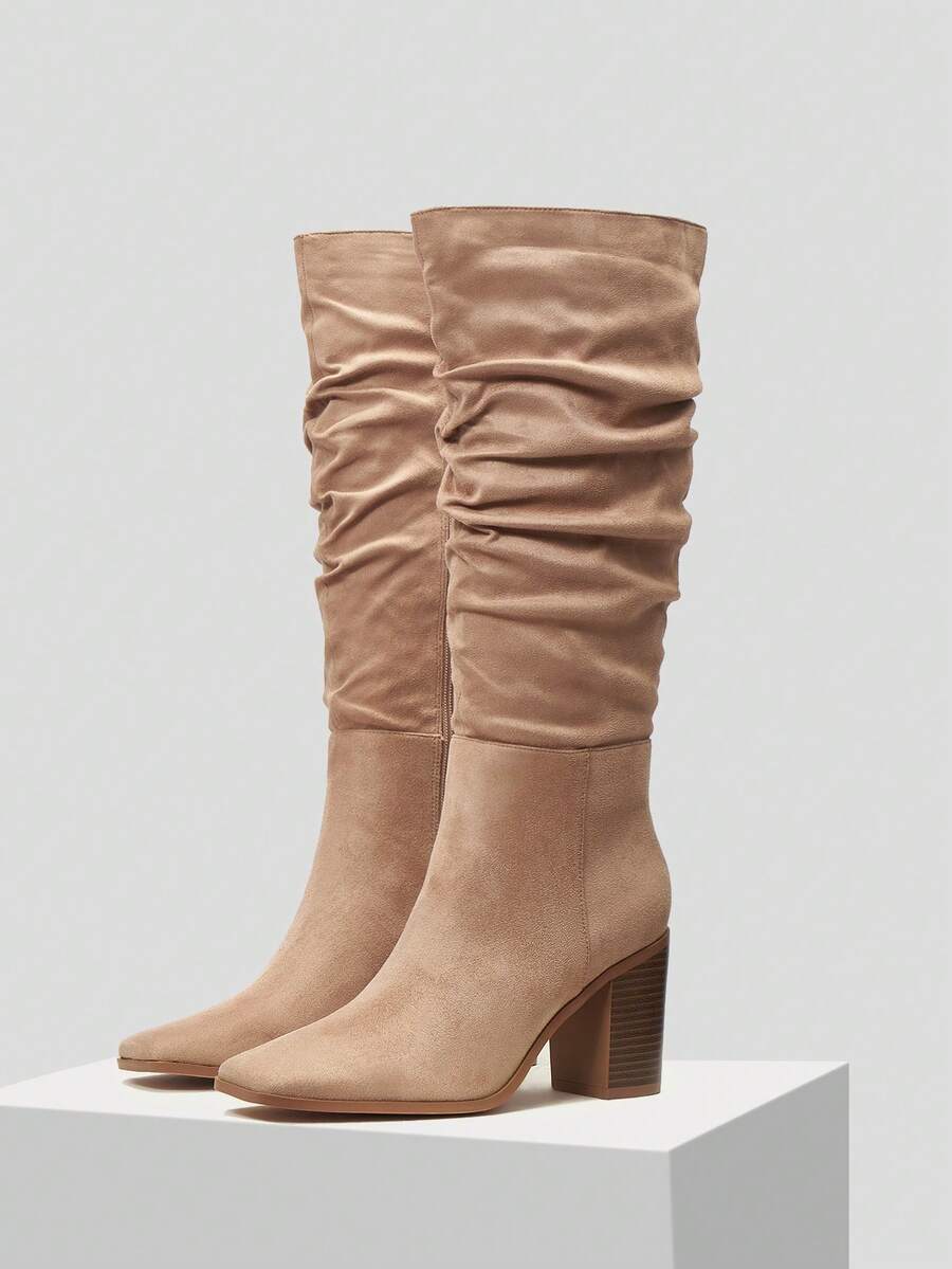 MOTF PREMIUM SLOUCHY BLOCK HEEL BOOTS - Khaki - View 1