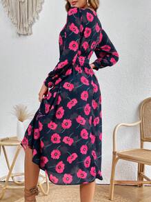SHEIN VCAY Allover Floral Print Belted Dress - Multicolor - View 3