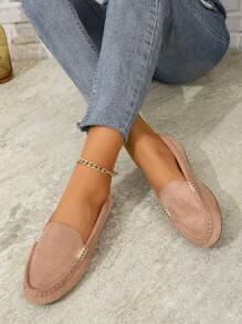 秋冬女士时尚蝴蝶结装饰乐福鞋 - 低帮平底鞋 - 春夏新品 - 舒适百搭 - 休闲风格 - 日常穿着 - 办公室通勤 - 蝴蝶结设计 - 平底鞋 - 低帮鞋 - 仿麂皮材质''女士时尚舒适休闲柔软一脚蹬黑色百搭手工莫卡辛乐福鞋，多色性感豹纹印花（颜色随机分布） - 卡其色 - 查看 2