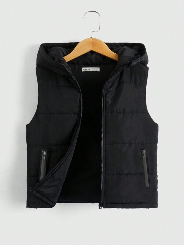 SHEIN Young Boy Zipper Hooded Vest Puffer Coat