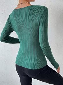 SHEIN Privé Solid Criss Cross Wrap Sweater - Dark Green - View 2