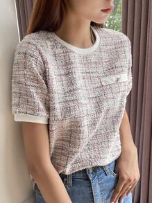 DAZY Plaid Print Round Neck Tee