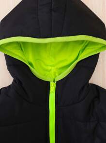 SHEIN Young Boy Zip Up Hooded Padded Coat - Black - View 5