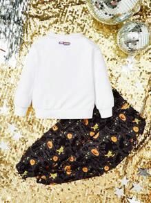 SHEIN X Care Bears Young Boy Letter & Cartoon Graphic Pullover & Sweatpants