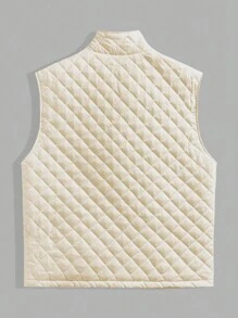 GENTILAND Men's Zipper Closure Oversized Quilted Vest Coat - White - View 2