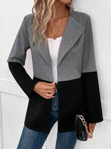 SHEIN LUNE 雙色開門襟花呢外套 - 彩色 - 查看 3