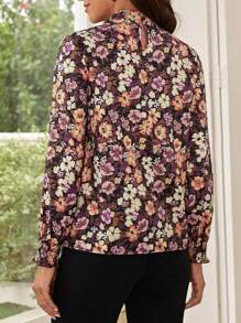 EMERY ROSE Floral Print Flounce Sleeve Top - Multicolor - View 2
