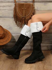 Women's Warm And Thickened Snow Boots, Can Be Worn As Two-layer High Boots In Autumn And Winter, Over-the-knee Boots To Show Slim Legs. - Black - View 4