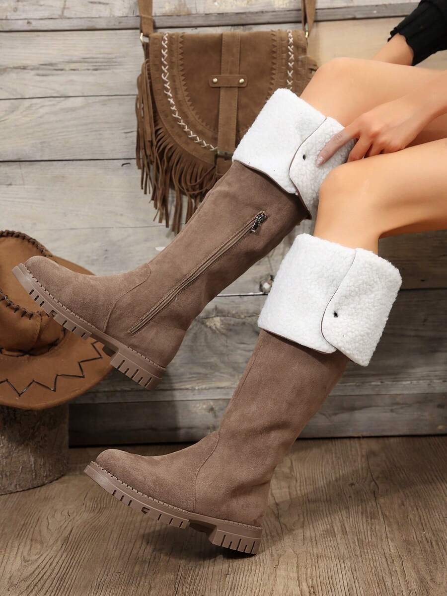 Winter Thickening Knee-high Snow Boots For Women, Dual Wear Anti-skid Warm Shoes - Khaki - View 1