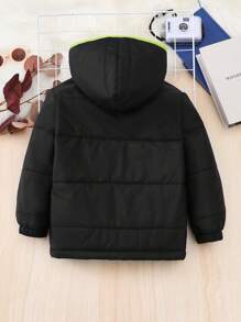 SHEIN Young Boy Zip Up Hooded Padded Coat - Black - View 3