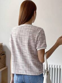 DAZY Plaid Print Round Neck Tee