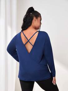 Easithlete Plus Crisscross Back Sports Tee - Navy Blue - View 1