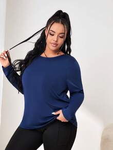 Easithlete Plus Crisscross Back Sports Tee - Navy Blue - View 2