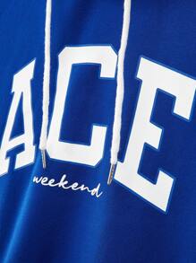 Manfinity Homme 男士字母圖案抽繩連帽衫和運動褲 - 藍色 - 查看 5