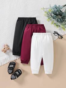 Baby Boys 3pcs Solid Elastic Waist Sweatpants - Multicolor - View 2