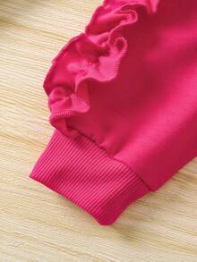 SHEIN Cô gái Viền Ruffle Thả vai Áo nỉ - Màu Hồng Tươi - Xem 6