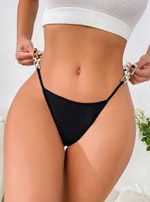 素色條紋針織短款背心 - 黑色 - 查看 6