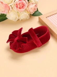 1pair Butterfly Decor Flat Shoes For 0-1 Year-Old Baby Girls - Red - View 3
