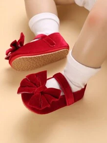 1pair Butterfly Decor Flat Shoes For 0-1 Year-Old Baby Girls - Red - View 4