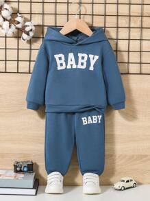 SHEIN 男嬰字母圖案連帽衫和運動褲 - 彩色 - 查看 1