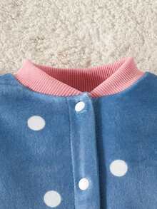 SHEIN Baby Girl Striped & Snowman Print Baseball Collar Button Front Sleep Jumpsuit - Multicolor - View 5