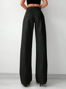 High Waist Slant Pocket Wide Leg Jeans