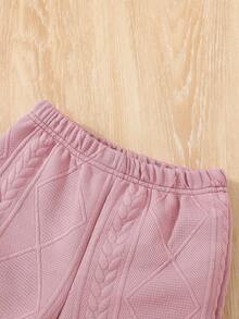 SHEIN Young Girl Bear And Letter Embroidery Sweatshirt & Sweatpants - Pink - View 6