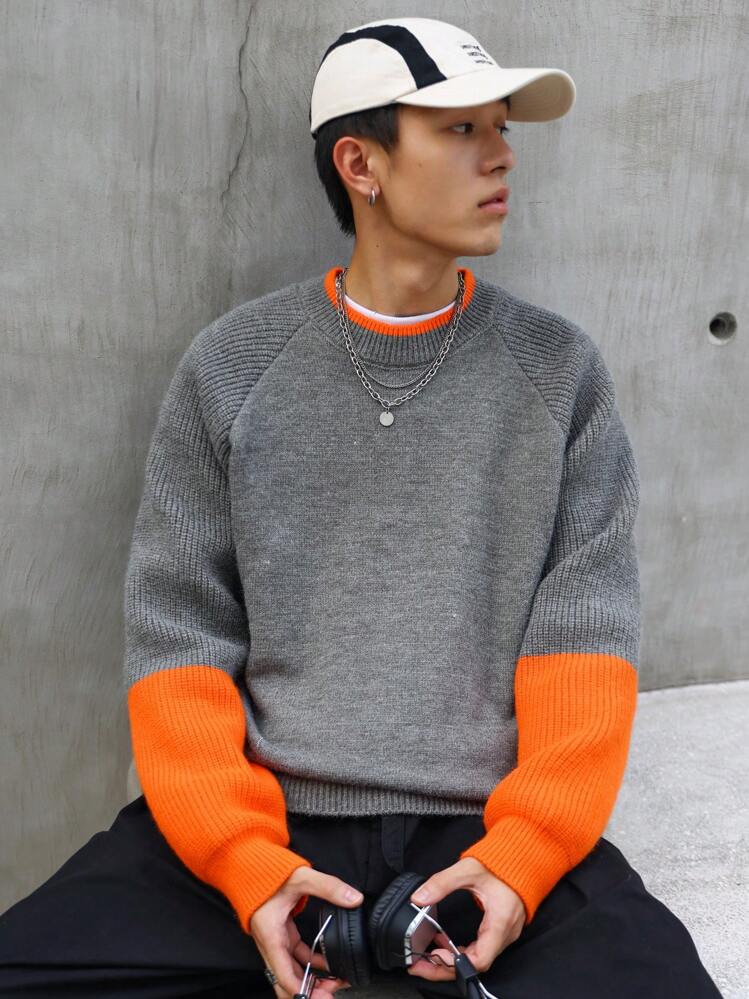 Manfinity Hypemode גברים מחולק לצבעים שרול רגלן סוודרים - אפור כהה - ראה 7