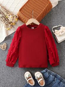 SHEIN 女孩圓點燈籠袖T恤 - 酒紅色 - 查看 1