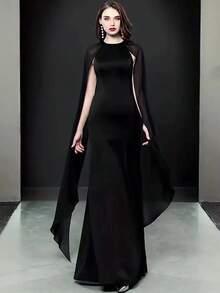 Solid Cloak Sleeve Dress - Black - View 3