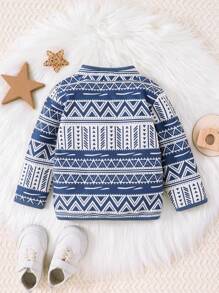 Baby Boy Geo Print Zip Up Jacket - Blue - View 2