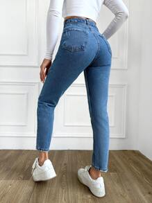 RueChic Casual High Waist Mom Fit Jeans - Medium Wash - View 2