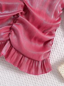 SHEIN Young Girl Ruched Ruffle Hem Dress - Hot Pink - View 3