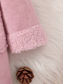 SHEIN Baby Girl 3D Ear Design Hooded Teddy Lined Overcoat Without Sweater - Pink - View 4